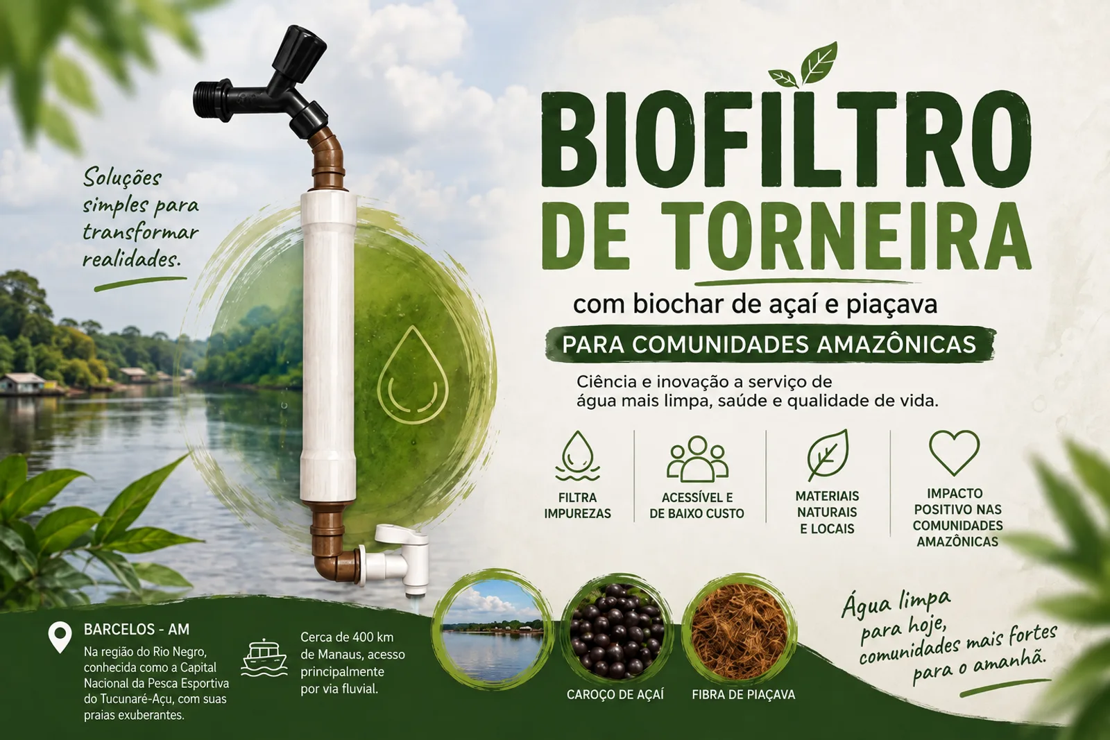 Banner do projeto Biofiltro de Torneira com Biochar de Açaí e Piaçava